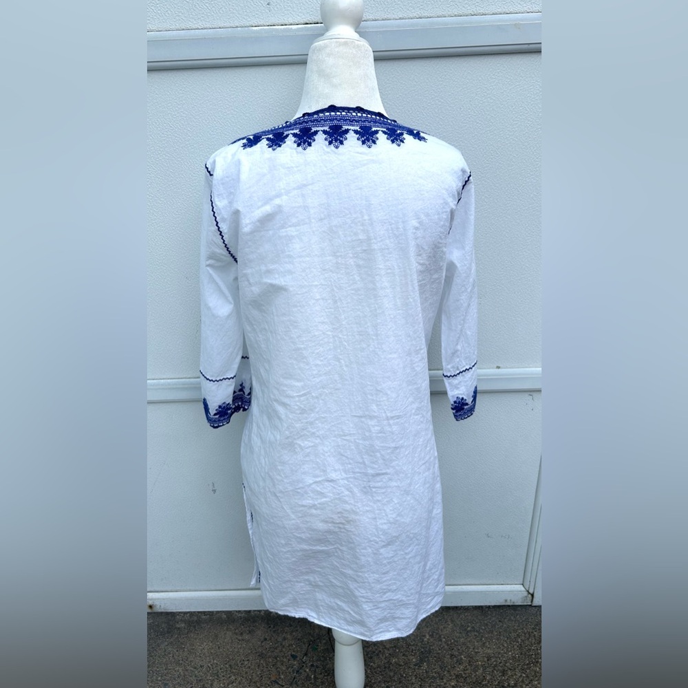 Vineyard Vines Tunic Dress Embroidered Sz S 100% Cotton White/Navy Nautical - Picture 12 of 13